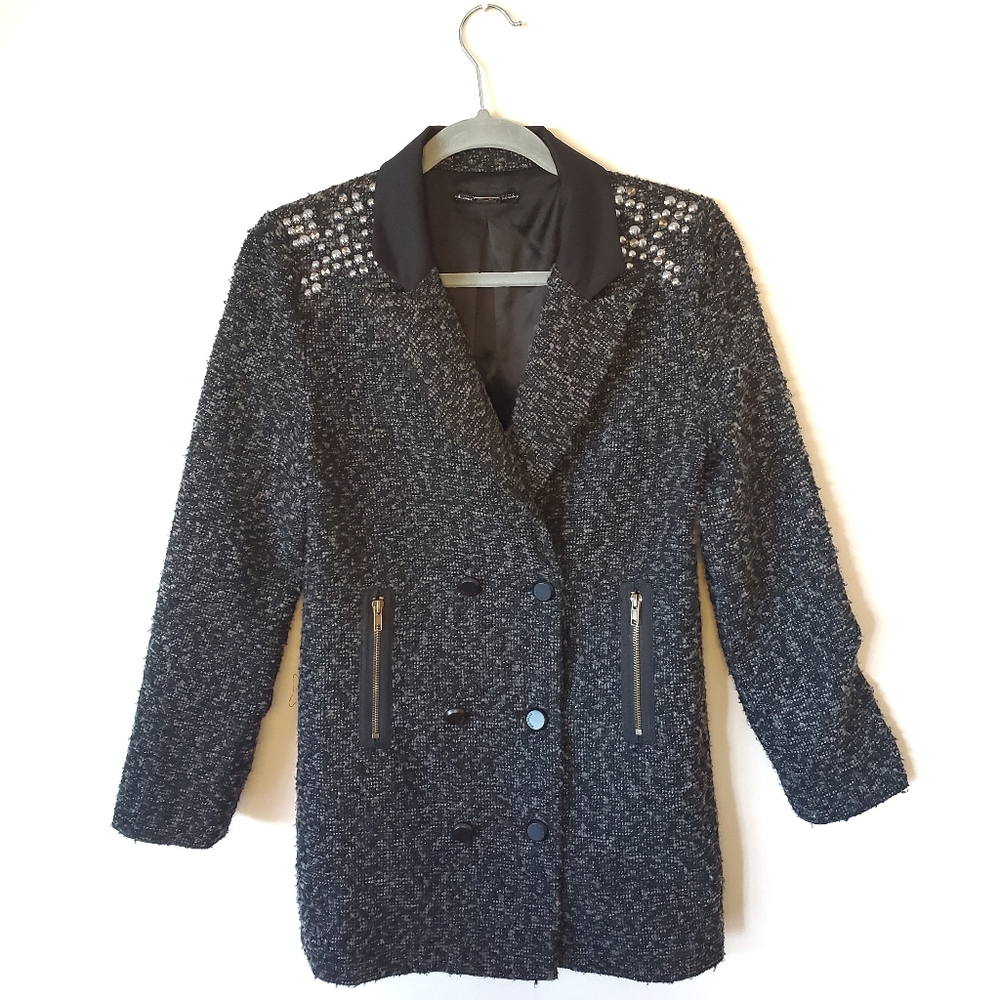 Miss Me Black Tweed Studded Peacoat